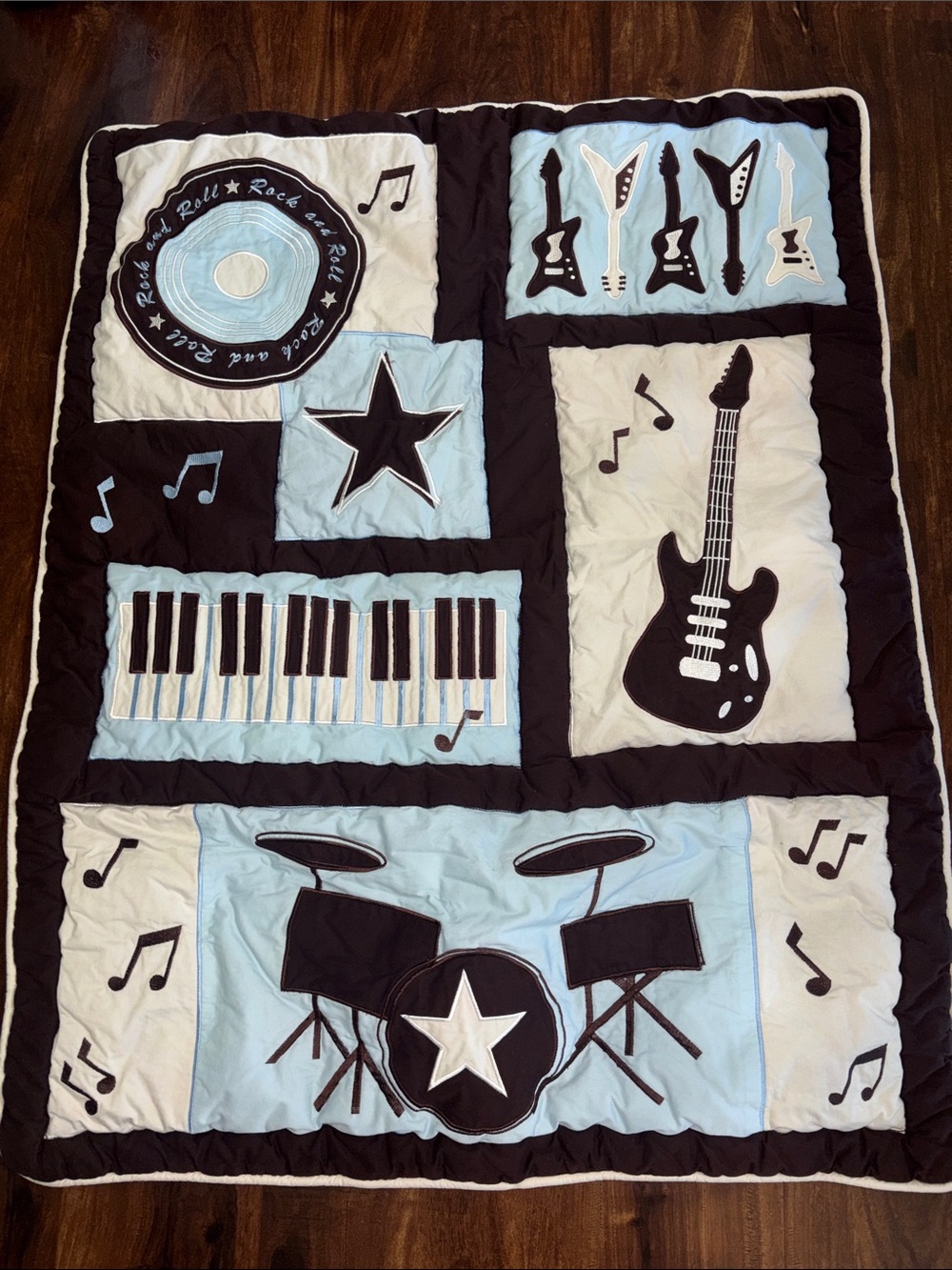 Rock and Roll Music Baby Blanket Brown Blue Play Crib Bedding Toddler Musician